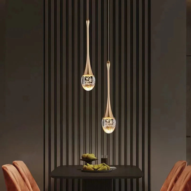 Minimalist Drop-Shaped Glass Adjustable Height Pendant Light