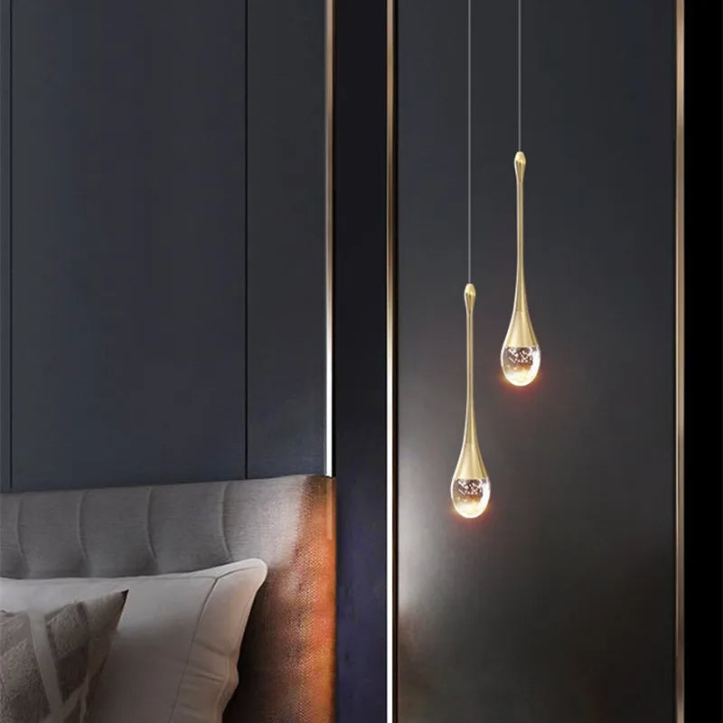 Minimalist Drop-Shaped Glass Adjustable Height Pendant Light