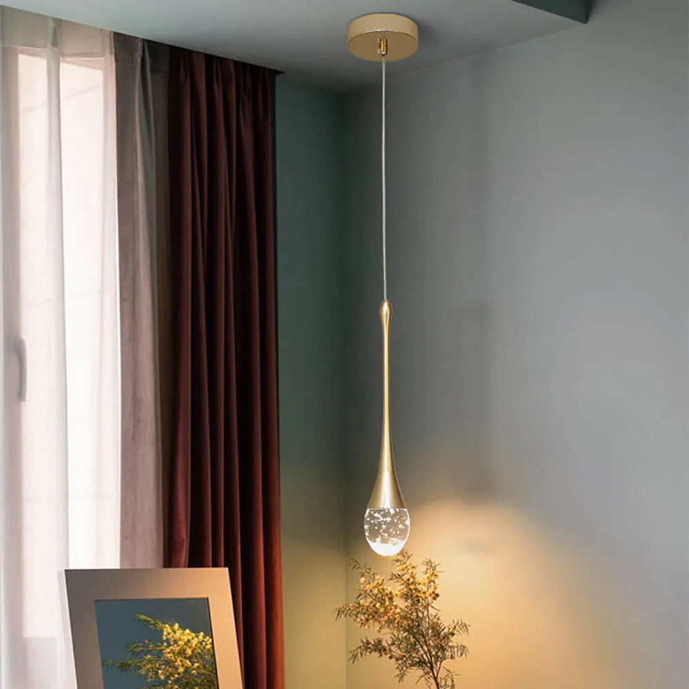 Minimalist Drop-Shaped Glass Adjustable Height Pendant Light