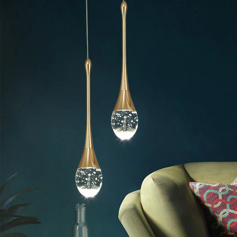 Minimalist Drop-Shaped Glass Adjustable Height Pendant Light