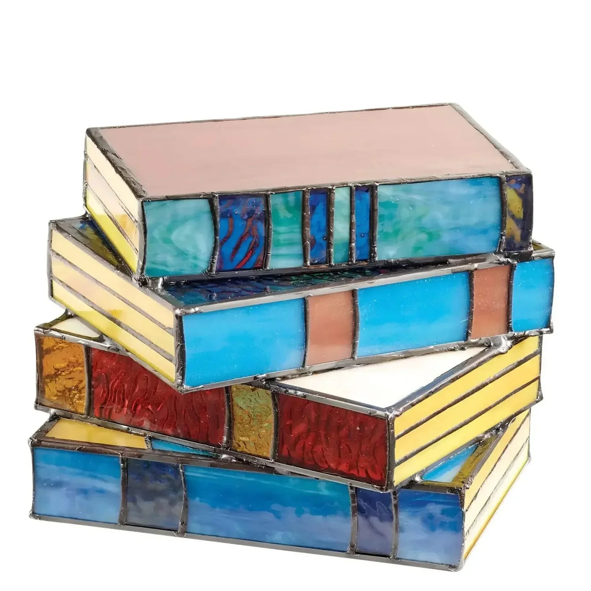 Stacked Books Silhouette Handcrafted Stained Glass Table Lamp