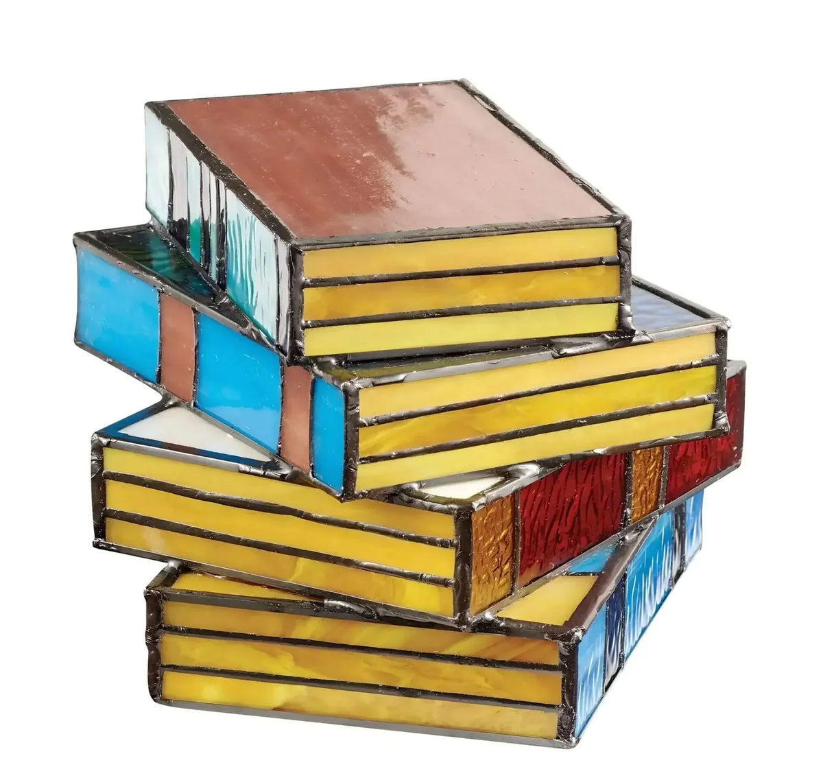 Stacked Books Silhouette Handcrafted Stained Glass Table Lamp