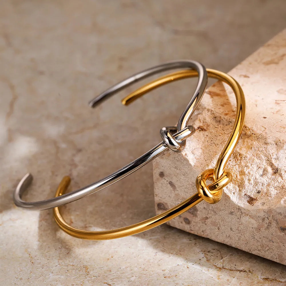 Twisted Knot Gold Plated Open Cuff Bangle Bracelet
