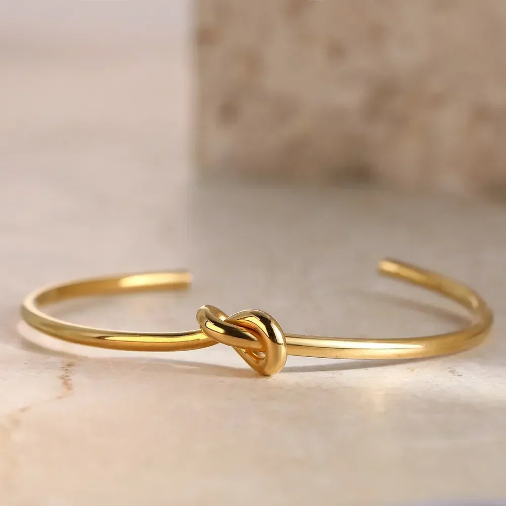 Twisted Knot Gold Plated Open Cuff Bangle Bracelet