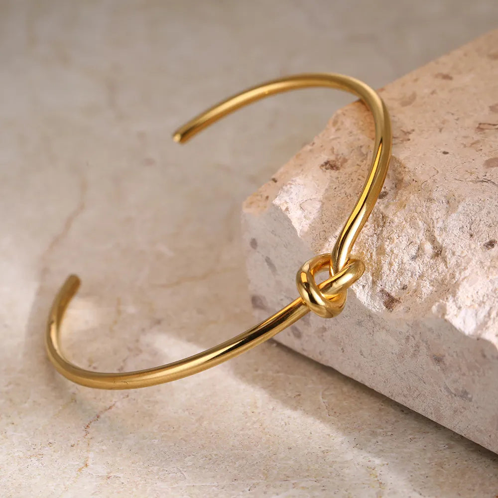 Twisted Knot Gold Plated Open Cuff Bangle Bracelet