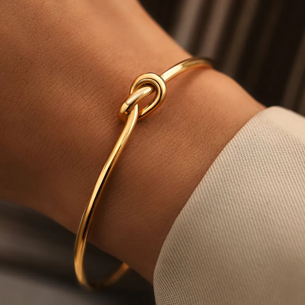 Twisted Knot Gold Plated Open Cuff Bangle Bracelet