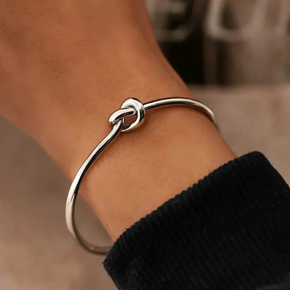 Twisted Knot Gold Plated Open Cuff Bangle Bracelet