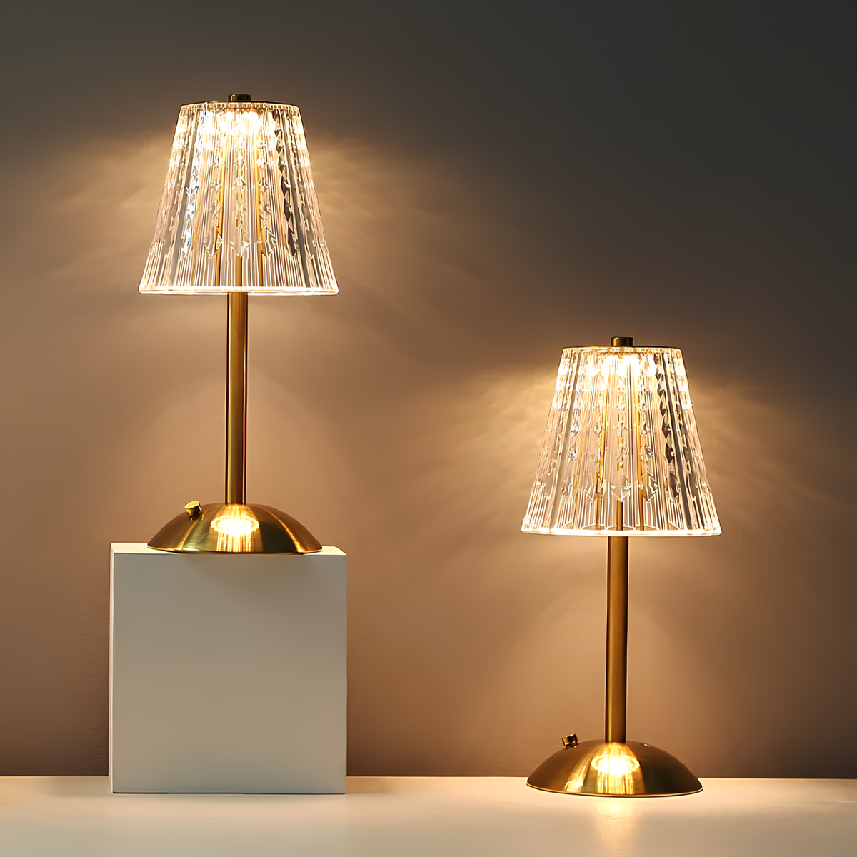 Crystal Shade Brushed Aluminum Touch Control Rechargeable Table Lamp