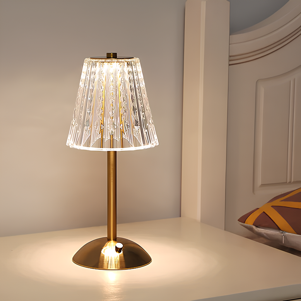 Crystal Shade Brushed Aluminum Touch Control Rechargeable Table Lamp