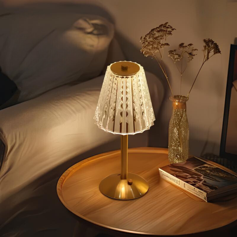 Crystal Shade Brushed Aluminum Touch Control Rechargeable Table Lamp