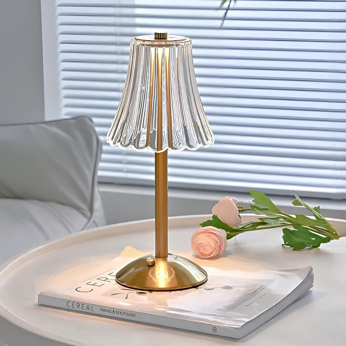 Crystal Shade Brushed Aluminum Touch Control Rechargeable Table Lamp