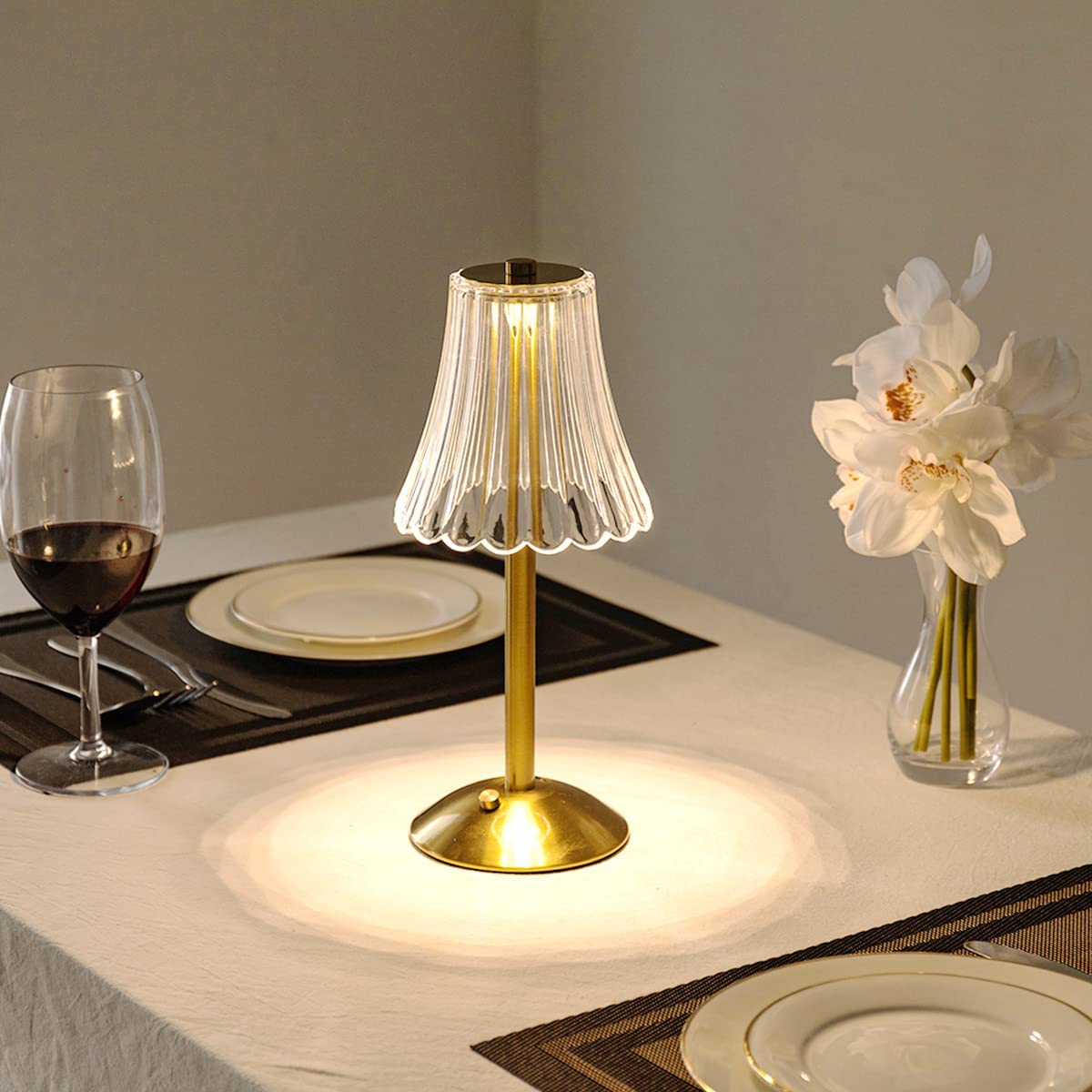 Crystal Shade Brushed Aluminum Touch Control Rechargeable Table Lamp