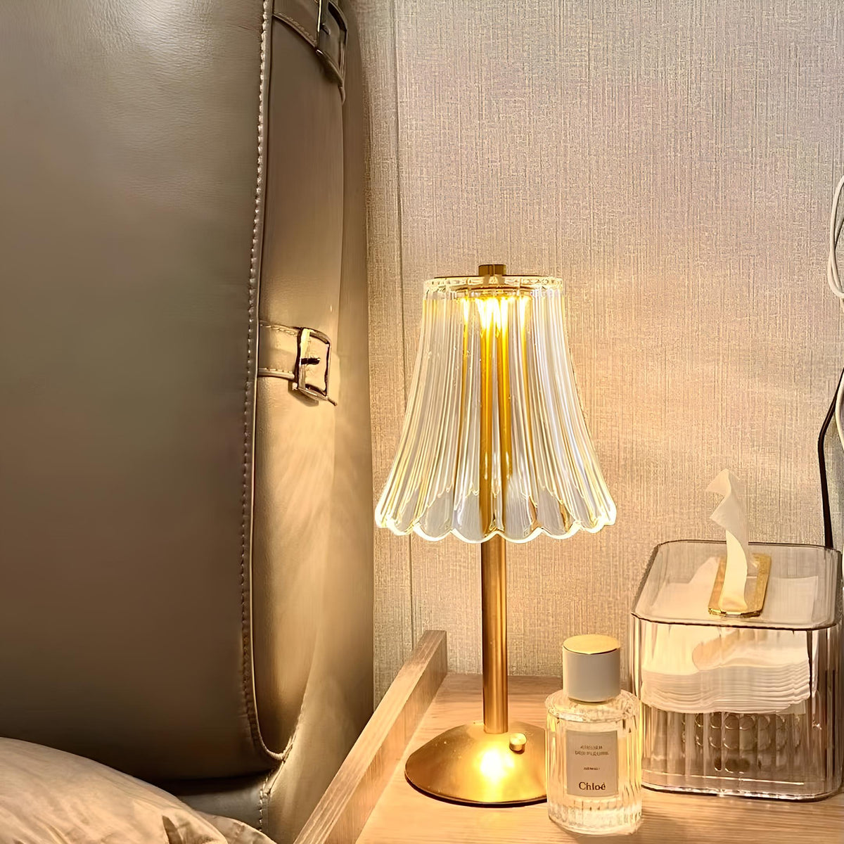 Crystal Shade Brushed Aluminum Touch Control Rechargeable Table Lamp