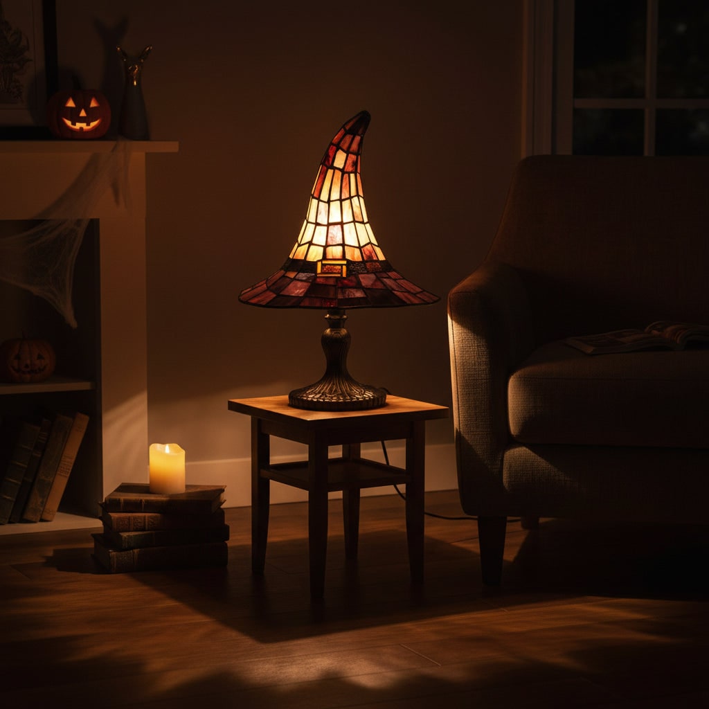 Whimsical Witch Hat Silhouette Halloween Decoration Table Lamp