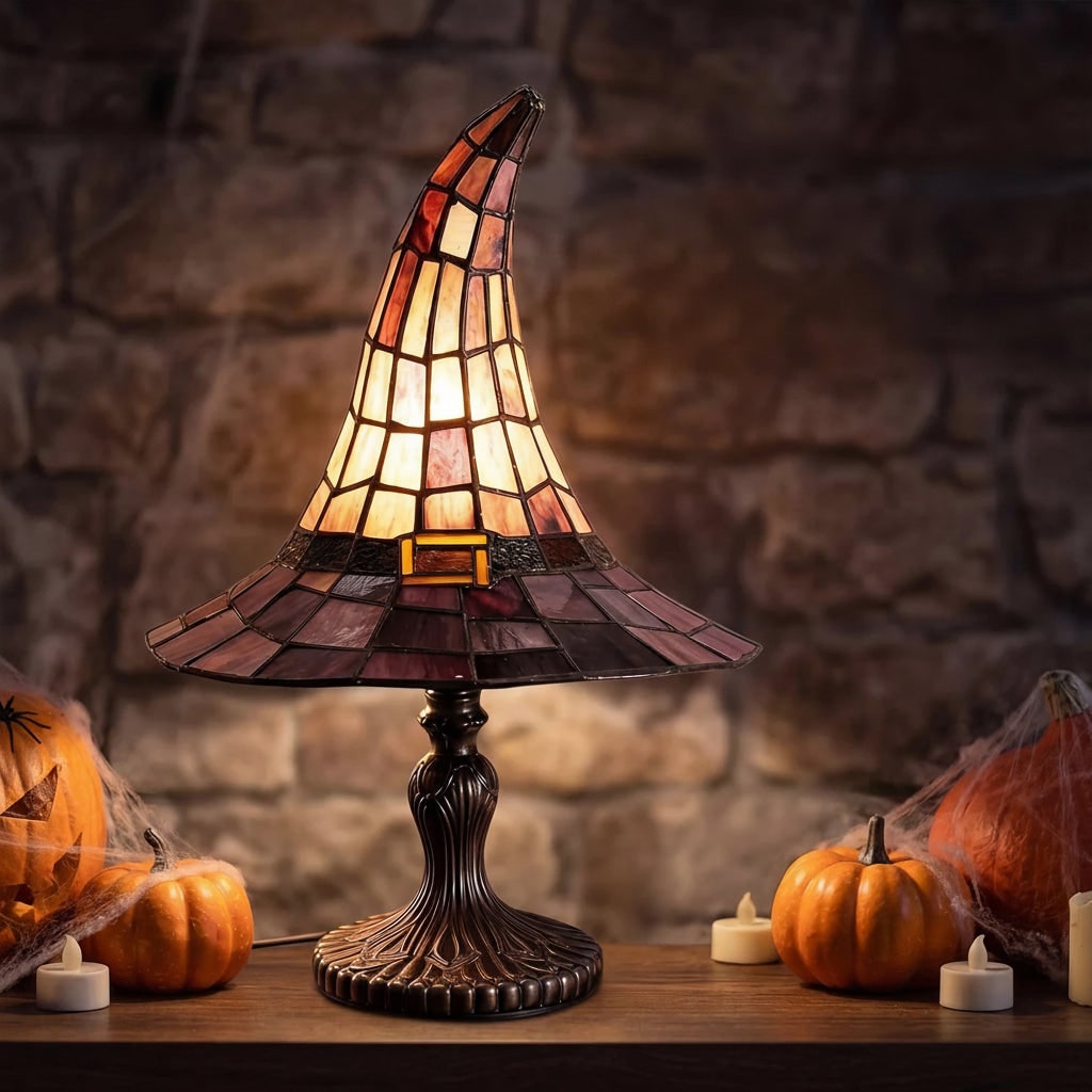 Whimsical Witch Hat Silhouette Halloween Decoration Table Lamp