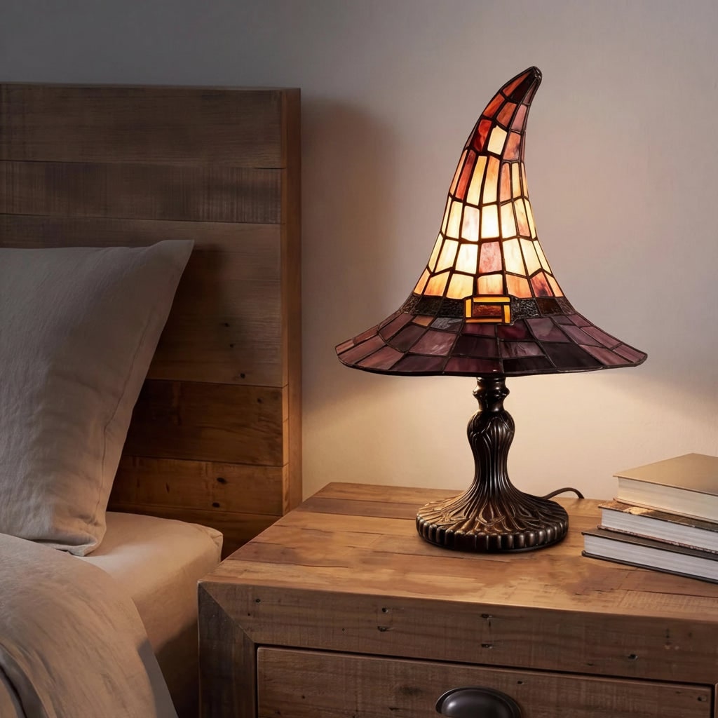Whimsical Witch Hat Silhouette Halloween Decoration Table Lamp