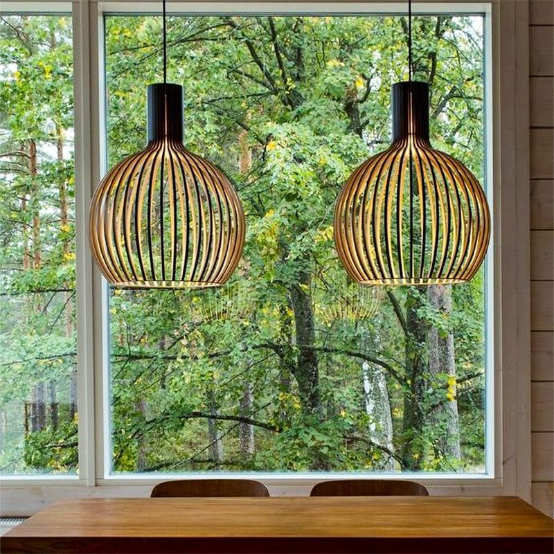 Handcrafted Solid Wood Natural Grain Rustic Pendant Light