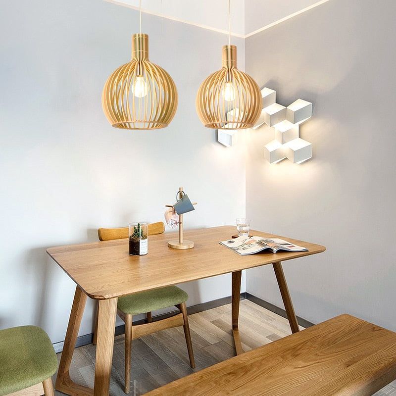 Handcrafted Solid Wood Natural Grain Rustic Pendant Light