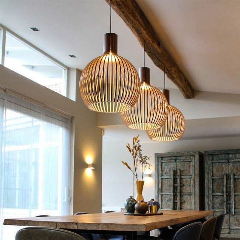 Handcrafted Solid Wood Natural Grain Rustic Pendant Light