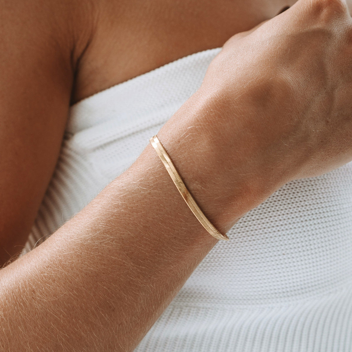 Adjustable Herringbone Pattern Gold Coated Silver Chain Bracelet