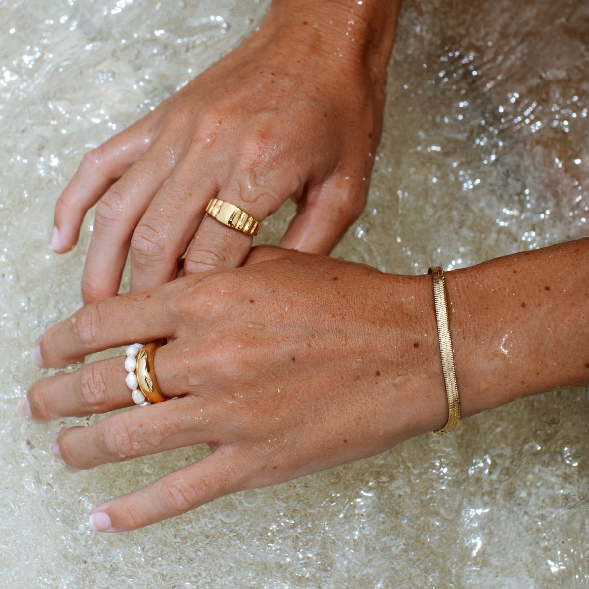Adjustable Herringbone Pattern Gold Coated Silver Chain Bracelet