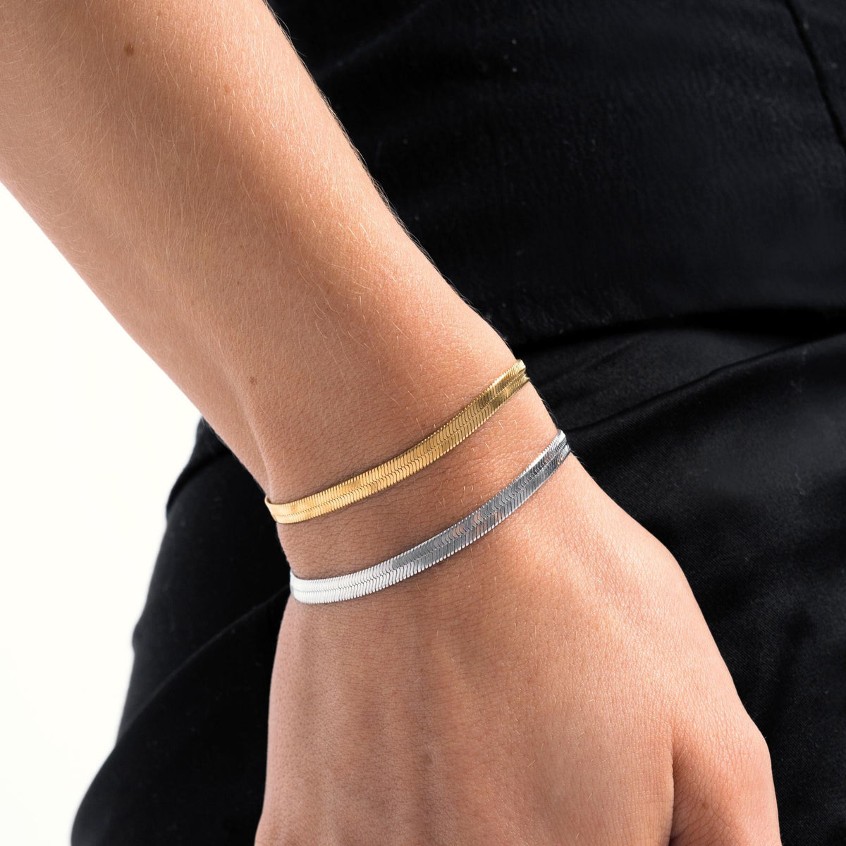 Adjustable Herringbone Pattern Gold Coated Silver Chain Bracelet