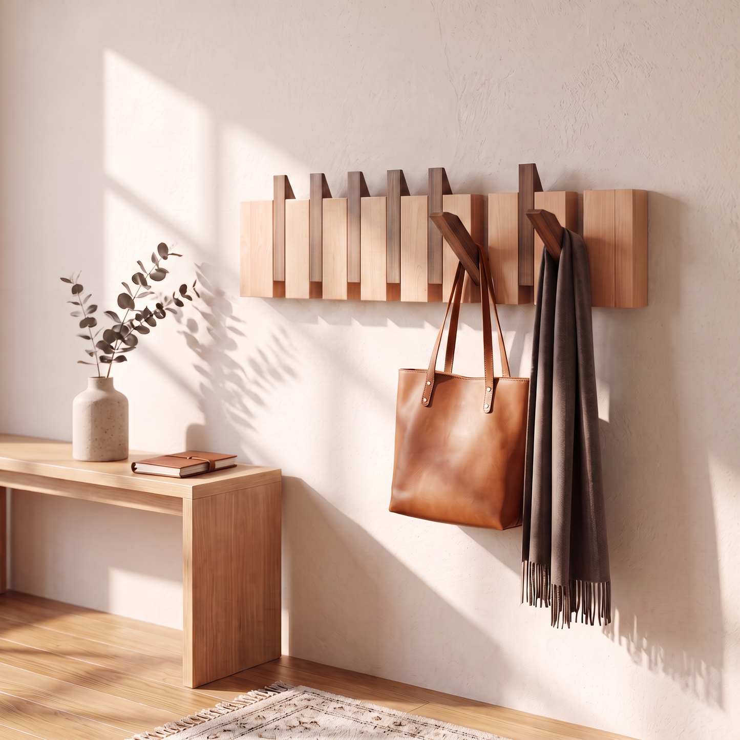 Paneled Wood Grain Foldable Hook Wall Mounted Coat Rack
