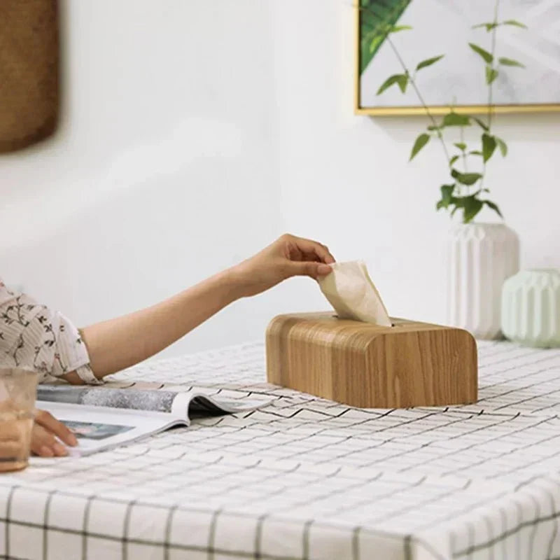 Curved Edge Solid Walnut Wood Tissue Box Holder