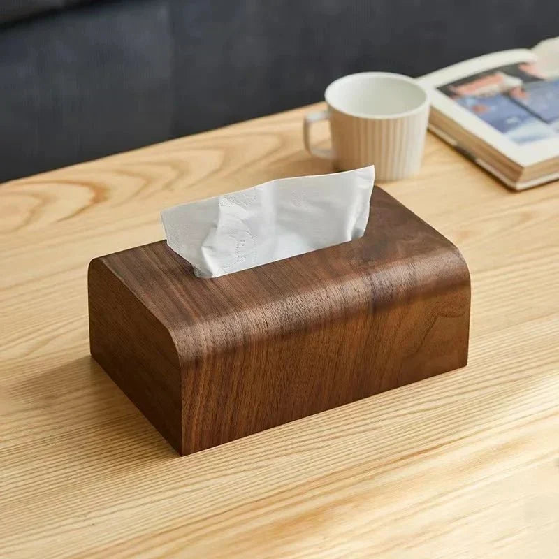 Curved Edge Solid Walnut Wood Tissue Box Holder