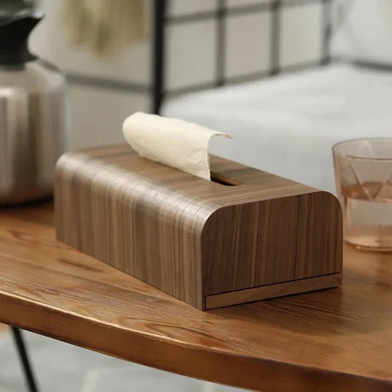 Curved Edge Solid Walnut Wood Tissue Box Holder