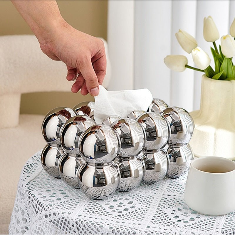 Sculptural Spherical Ceramic Round Tissue Box Holder Cover