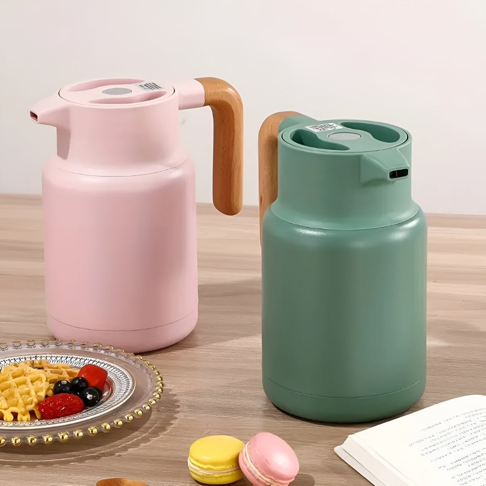 Wooden Handle Double Wall Stainless Steel Insulated Carafe