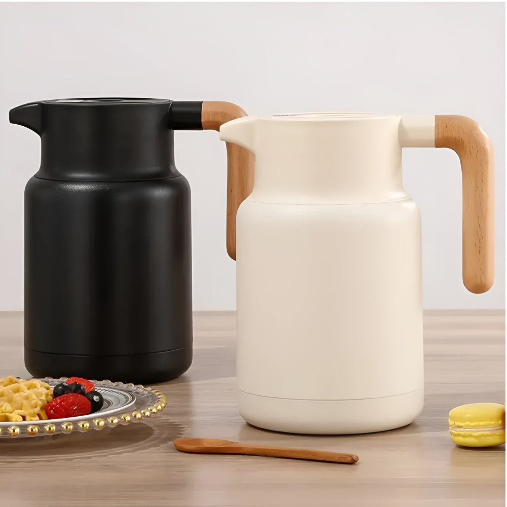 Wooden Handle Double Wall Stainless Steel Insulated Carafe
