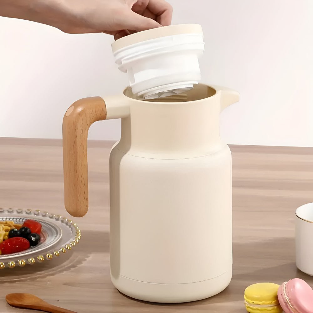 Wooden Handle Double Wall Stainless Steel Insulated Carafe