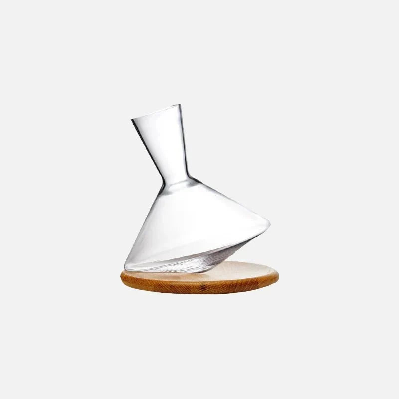 Angular Glass Rotating Wine Decanter With Wooden Base