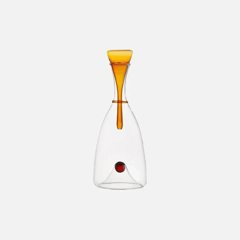 Hand Blown Curved Glass Wine Decanter With Sphere Stopper