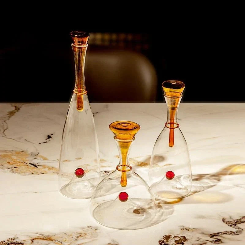 Hand Blown Curved Glass Wine Decanter With Sphere Stopper