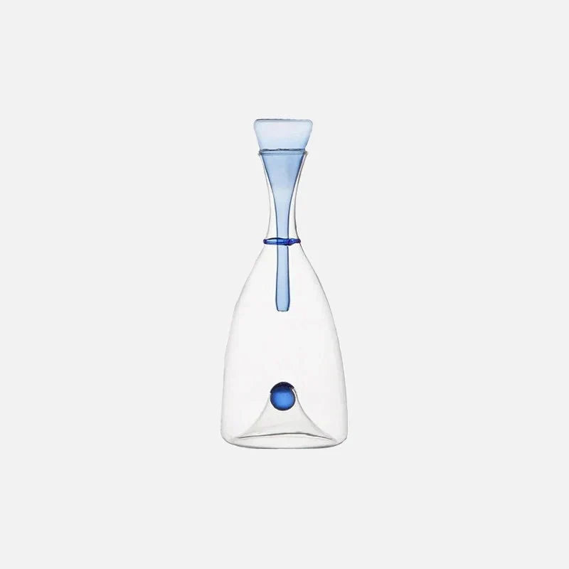 Hand Blown Curved Glass Wine Decanter With Sphere Stopper