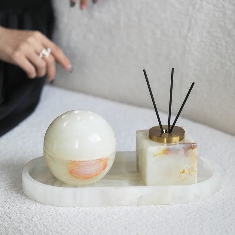 Handcrafted Natural Marble Minimalist Aroma Diffuser Sculpture Vase