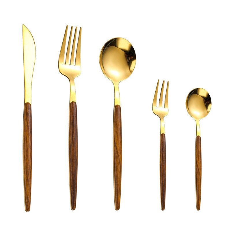 Wooden Handle Stainless Steel Ergonomic Flatware Cutlery Set