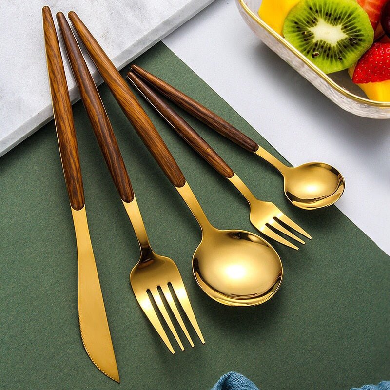Wooden Handle Stainless Steel Ergonomic Flatware Cutlery Set