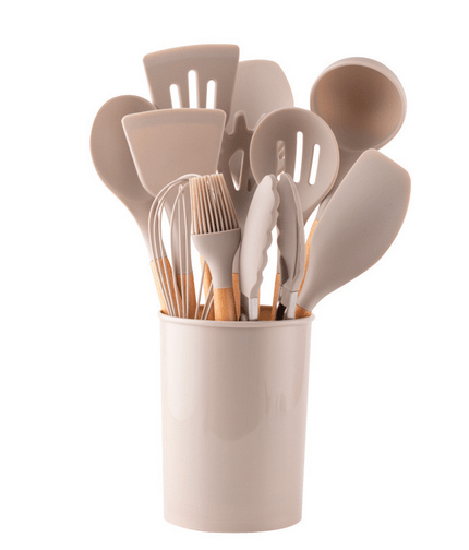 Heat Resistant Bamboo Handle Silicone Kitchen Utensil Cutlery Set