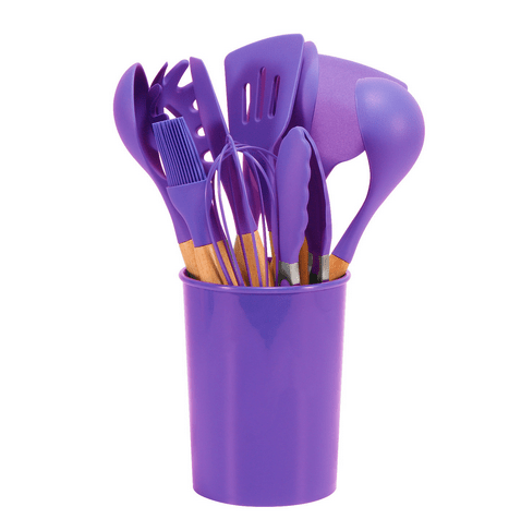 Heat Resistant Bamboo Handle Silicone Kitchen Utensil Cutlery Set