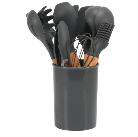Heat Resistant Bamboo Handle Silicone Kitchen Utensil Cutlery Set