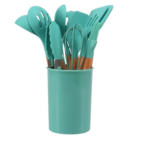 Heat Resistant Bamboo Handle Silicone Kitchen Utensil Cutlery Set