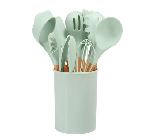 Heat Resistant Bamboo Handle Silicone Kitchen Utensil Cutlery Set