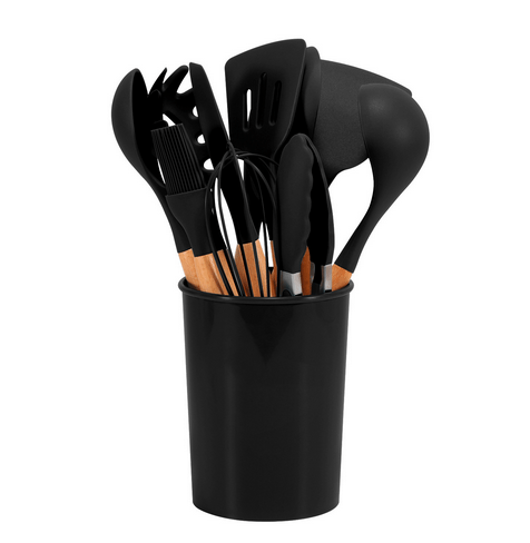 Heat Resistant Bamboo Handle Silicone Kitchen Utensil Cutlery Set