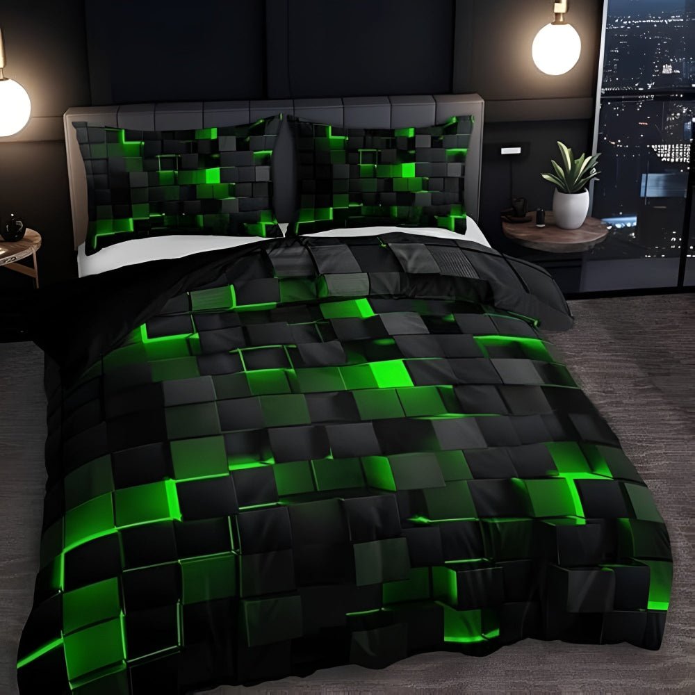 Futuristic Neon Grid 3D Print Microfiber Duvet Cover Set