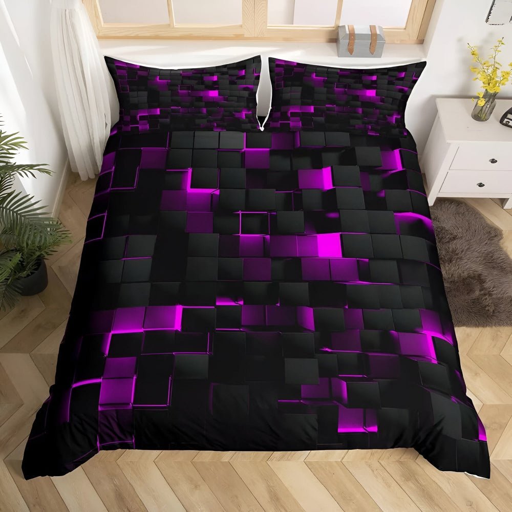 Futuristic Neon Grid 3D Print Microfiber Duvet Cover Set