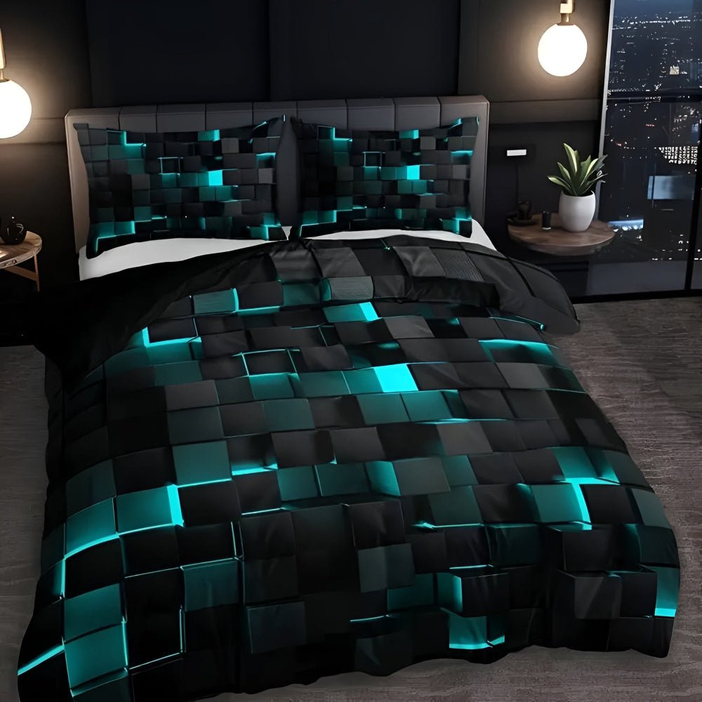 Futuristic Neon Grid 3D Print Microfiber Duvet Cover Set